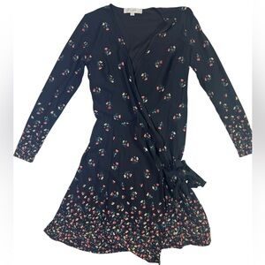 LOFT Black Floral Long Sleeve Wrap Dress Women’s XS